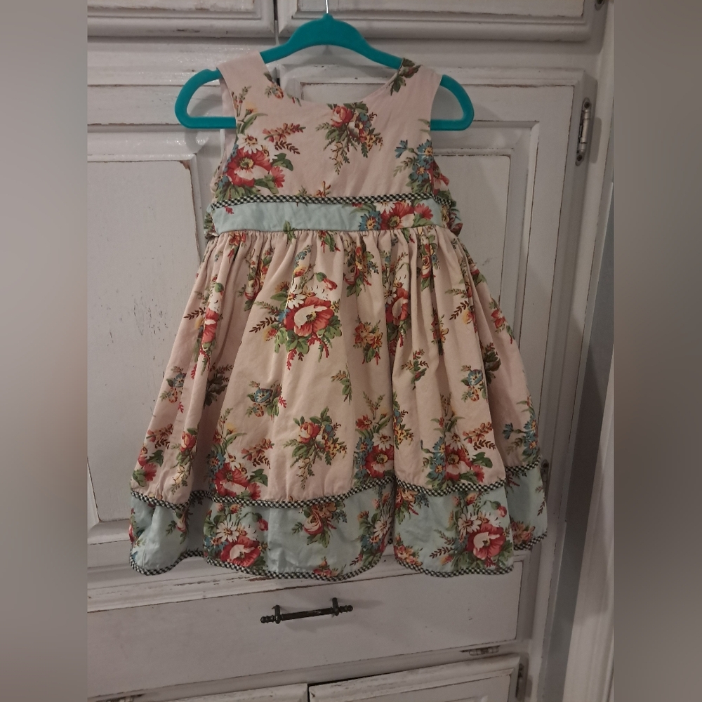 Laura Ashley Floral  Baby Dress -Light Pink & Blue (18M Tied Waist Spring/Summer